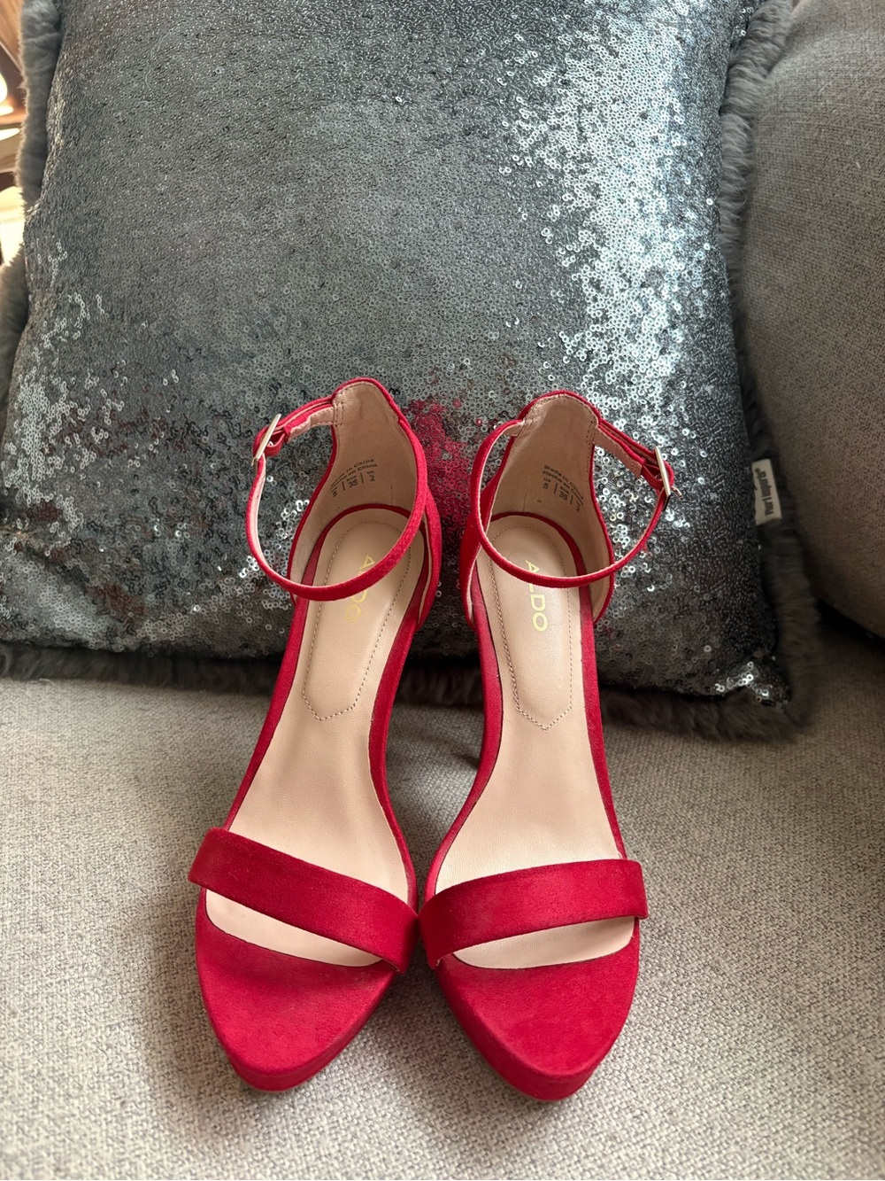Aldo Red Suede Ankle-Strap Sandals